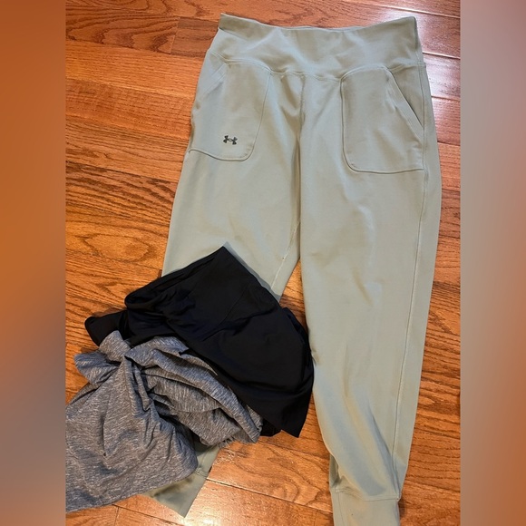Under Armour Motion Gray/Green 4-Way Stretch Jogger Leggings Women’s L Joggers - Picture 9 of 11